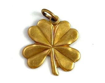 Shamrock charm, Lucky Charm, Necklace Pendant, Brass Metal Stamping, Tiny Four Leaf Clover charm