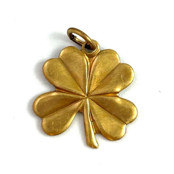 Shamrock charm, Lucky Charm, Necklace Pendant, Brass Metal Stamping, Tiny Four Leaf Clover charm