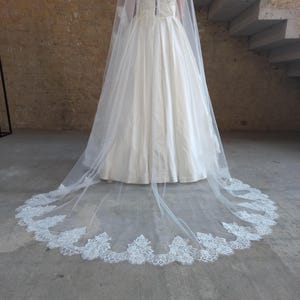 Сathedral veil with chantilly lace veil Lace veil in lace trim veil Lace veil chapel length Mantilla lace veil ivory with french lace veil