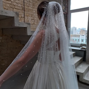 Pearl bridal veil ivory Scattered pearl veil with many pearl Cathedral length wedding veil pearl veil wedding with pearls veil chapel