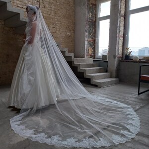 Сathedral veil lace veil trim Wedding veil chantilly lace veil Spanish veil lace trim veil floor length veil Wide mantilla veil lace trim image 3