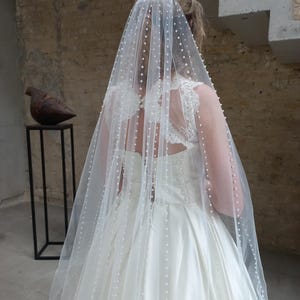 Pearl wedding veil Pearl veil in floor length veil custom pearl veil ivory Wedding veil in chapel veil Long pearl veil in cathedral veil
