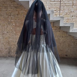 Witch wedding veil Short veil black on Halloween Black veil of real witchy Two tier veil black color Bridal veil short Knee length veil