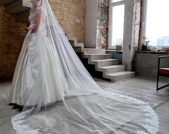 Сathedral veil lace veil trim Wedding veil chantilly lace veil Spanish veil lace trim veil floor length veil Wide mantilla veil lace trim