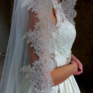 Mantilla veil lace trim veil Cathedral veil lace veil trim Spanish veil to fingertip veil Bridal veil knee length veil Mantilla lace veil