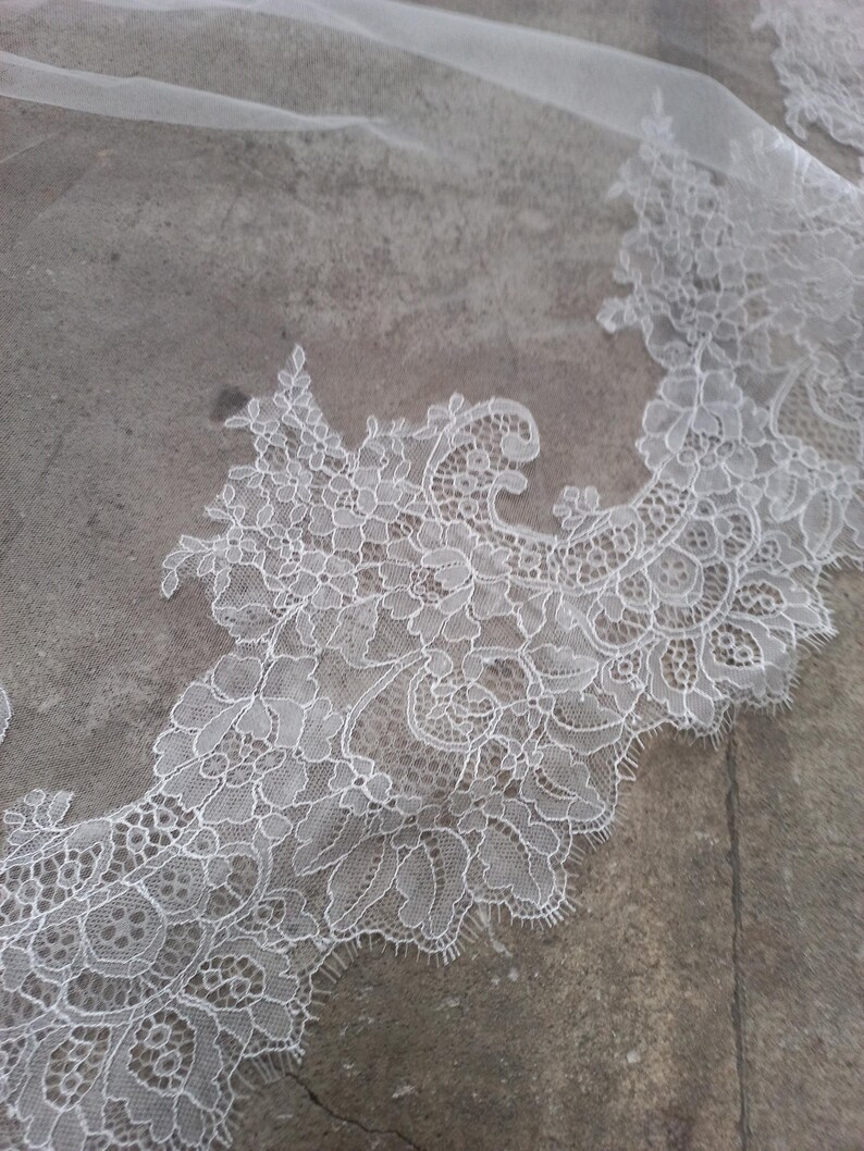 Сathedral veil lace veil trim Wedding veil chantilly lace veil Spanish veil lace trim veil floor length veil Wide mantilla veil lace trim image 6