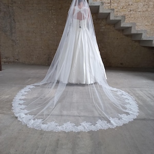 Сathedral veil lace veil trim Wedding veil chantilly lace veil Spanish veil lace trim veil floor length veil Wide mantilla veil lace trim image 5