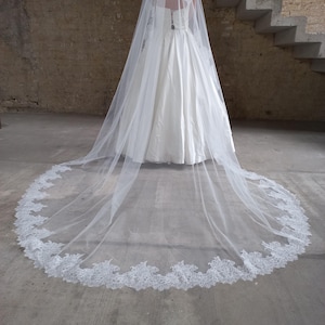 Сathedral veil lace veil trim Wedding veil chantilly lace veil Spanish veil lace trim veil floor length veil Wide mantilla veil lace trim image 2
