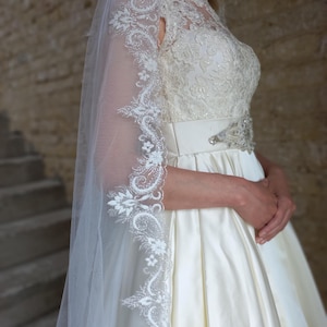 Mantilla veil trim lace veil Floor length veil in mantilla lace veil lace trim veil Spanish veil handmade Custom wedding veil trim shimmer
