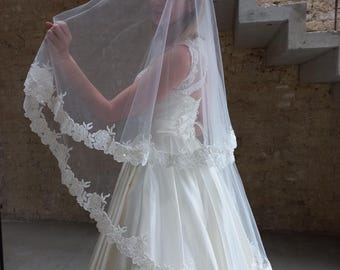 Spaanse kant bruidssluier 2 lagen mantilla sluier kathedraal lengte sluier bruids kant sluier mantilla bruids sluier bruid kapel ivoren kathedraal