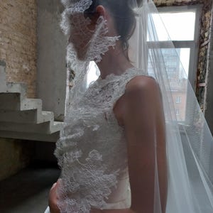 Сathedral veil lace veil trim Wedding veil chantilly lace veil Spanish veil lace trim veil floor length veil Wide mantilla veil lace trim image 8