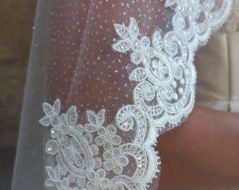 Cathedral veil glitter veil trim Wedding veil lace trim veil Mantilla veil glitter lace Spanish mantilla beaded mantilla veil chantilly lace