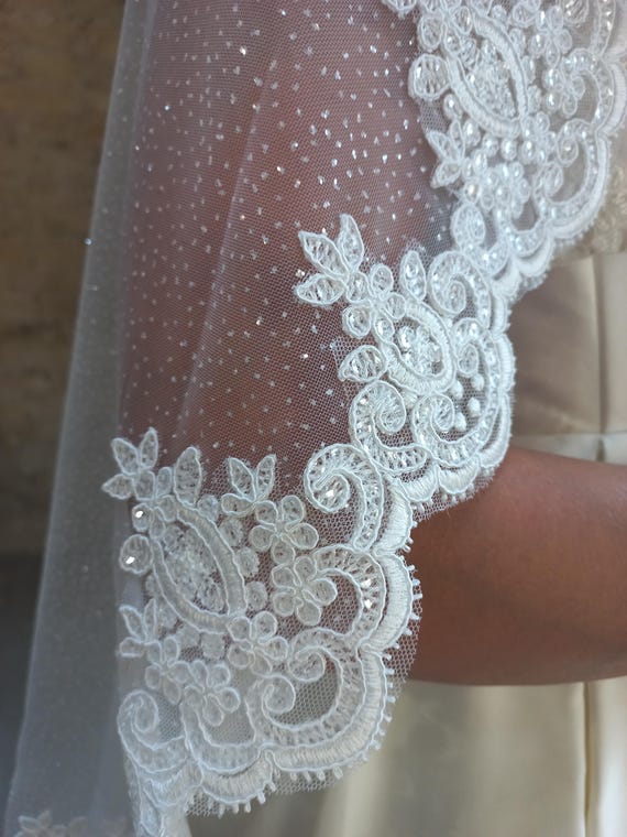 Cathedral Veil Glitter Veil Trim Wedding Veil Lace Trim Veil  display picture 3