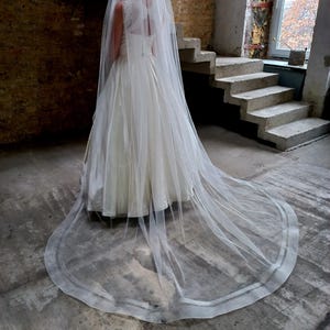 Wedding veil with ribbon horsehair veil One layer cathedral veil horsehair edge veil floor length veil horsehair trim veil Bridal veil