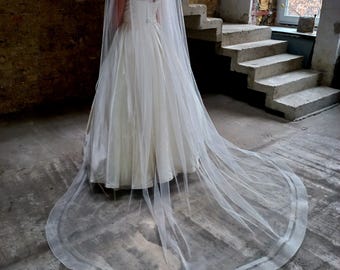 Wedding veil with ribbon horsehair veil One layer cathedral veil horsehair edge veil floor length veil horsehair trim veil Bridal veil