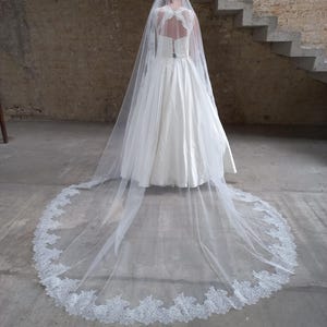 Сathedral veil lace veil trim Wedding veil chantilly lace veil Spanish veil lace trim veil floor length veil Wide mantilla veil lace trim image 10