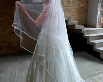 Blusher veil satin edge veil Wedding veil floor length veil Two tier veil in chapel veil Veil with blusher ivory veil Two tier satin veil