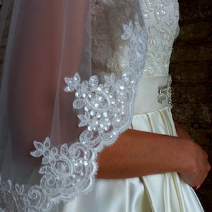 Blusher veil with lace trim veil Stunning veil with blusher catholic veil with with sparkling lace Wedding veil trim lace veil Short veil