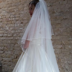 Pearl blusher veil unique wedding veil with pearls trim edge Two tier Chapel length veil cathedral veil with pearl pearl trimmed veil