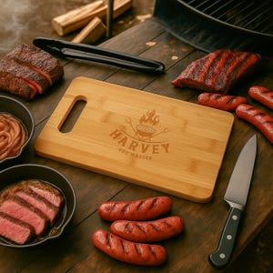 Fathers Day Engraved Bamboo Board, Grill Serve Cutting Board, Gift For Dad, BBQ Chef Gift, Kitchen Decor Board, Cooking Present
