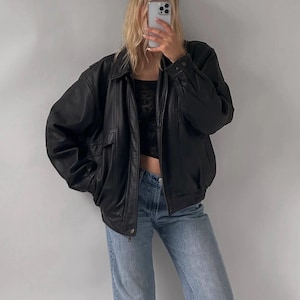 Blouson aviateur en cuir oversize noir pour femmes, veste en cuir de mouton classique pour femmes, veste de vêtements décontractés, veste streetwear, cadeau pour femme