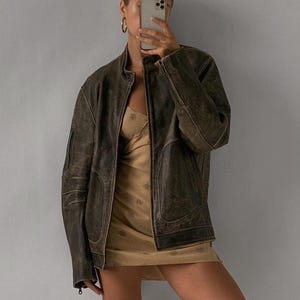 Blouson motard en cuir véritable vert olive pour femme, veste en cuir de mouton pour elle, veste en cuir souple à motif de coupe droite pour femme,