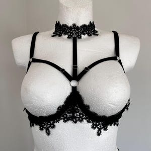 Open cupless cage bra -Lace floral lingerie harness for women Choker necklace, Open cupless bra, Cage bralette, Underwire bra