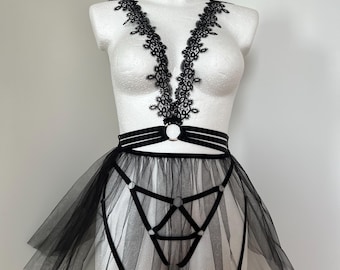 Black Butt harness adult tutu babydoll - Handmade lingerie set in custom size Different colors Gift for her Mature