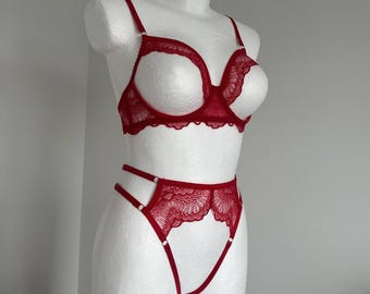 Zelfbeha met rode mesh voor grote borsten - Lingerie voor volwassenen Aangepaste maat voor vrouwen