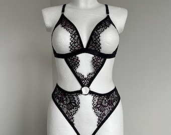 Vintage 1970s Sheer Burgundy Halter Teddy Lingerie