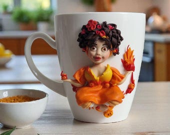 Taza personalizada de arcilla polimérica con muñeca 3D – Taza de café artística y original – Regalos únicos para ella