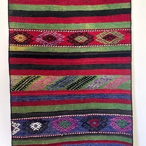 Handmade Kilim Runner Rug 36 x 23,5 Turkish Wool Kilim Rug Vintage