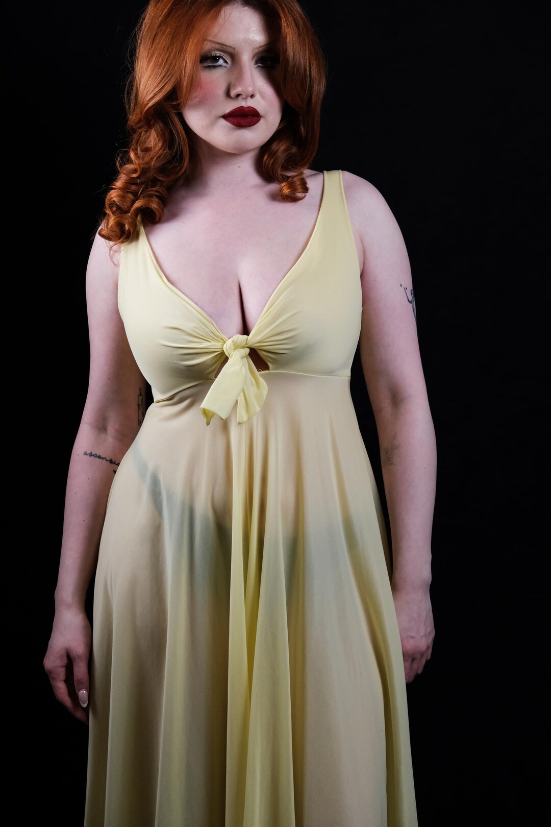 Oyemwen Custom 70’s Peach Sheer Dress with Slip (As Worn by Aventer Gray)