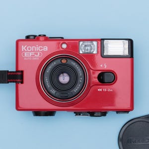 Konica EFJ Auto Date Compact 35mm Point and Shoot Film Camera Red
