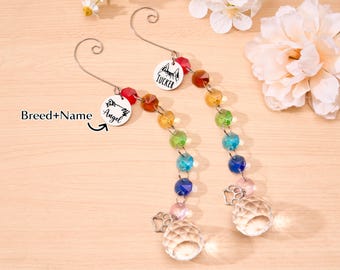 Personalized Rainbow Bridge Sun catcher with Pet Breed, Rainbow Heart Paw Print Memorial Sun catcher,dog/cat/pet remembrance,Memorial gifts