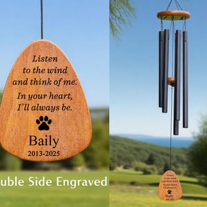 Double Side Personalized Engrave Dog Memorial Wind Chime,Custom Memorial Wind Chime,Pet Lose Remenbering Gift,Dog Cat Loss Sign for Garden