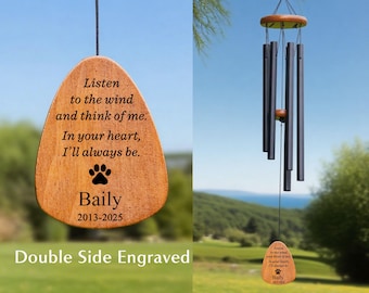 Double Side Personalized Engrave Dog Memorial Wind Chime,Custom Memorial Wind Chime,Pet Lose Remenbering Gift,Dog Cat Loss Sign for Garden