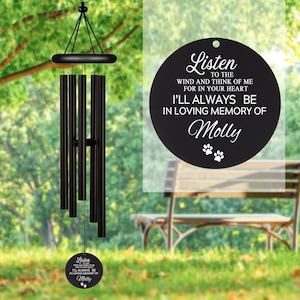 Personalized Engrave Pet Memorial Outdoor Wind Chime, Listen to the wind and think of me, Pet Lose Remenbering Gift, Dog Cat Memorial Gifts