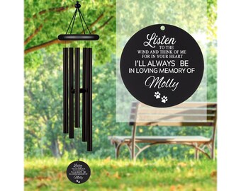 Personalized Engrave Pet Memorial Outdoor Wind Chime, Listen to the wind and think of me, Pet Lose Remenbering Gift, Dog Cat Memorial Gifts