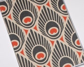 Passport Cover - Navy Orange Peacock Feathers