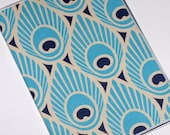 Passport Cover - Aqua Navy Peacock Feathers