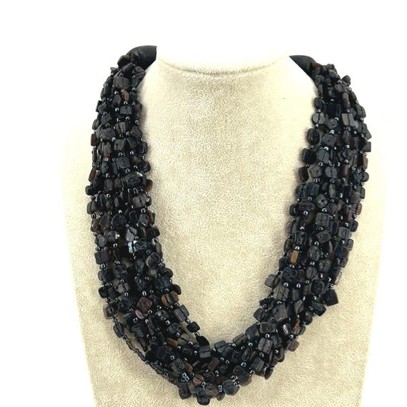 Chunky Multi Strand Dark Shell Bead Statement Nec… - image 1