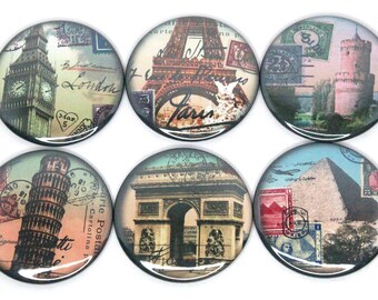 2.25" Set of 6 Magnets Bottle Openers Pocket Mirrors - Travel Dreams Too