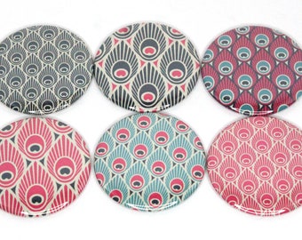 2.25" Magnet Bottle Opener Pocket Mirror - Peacock Feathers Pink Collection