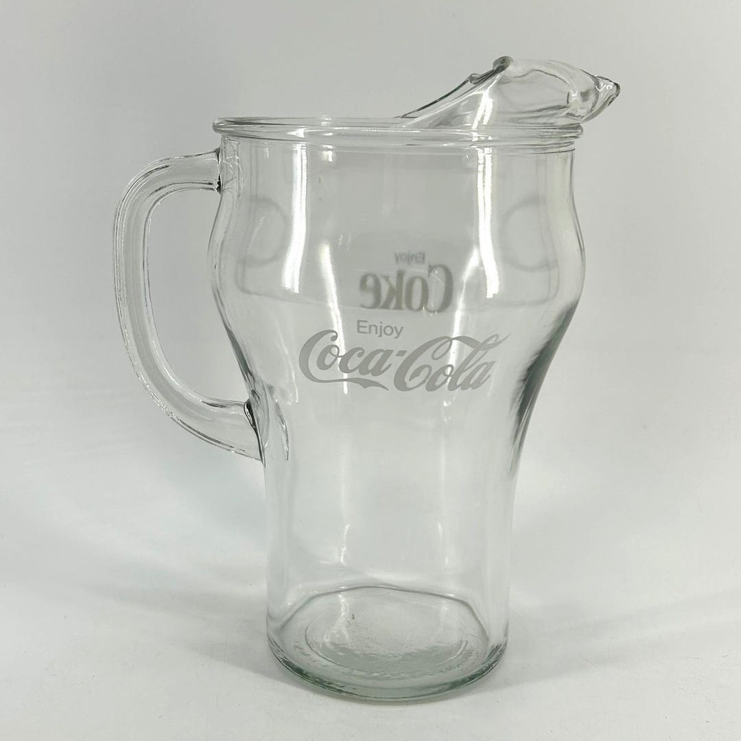 Vintage Coca-cola Clear Glass Pitcher 64oz With Ice Lip Enjoy Coke Logo ...