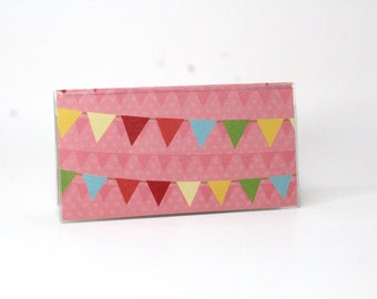 Checkbook Cover - Pennants on Pink