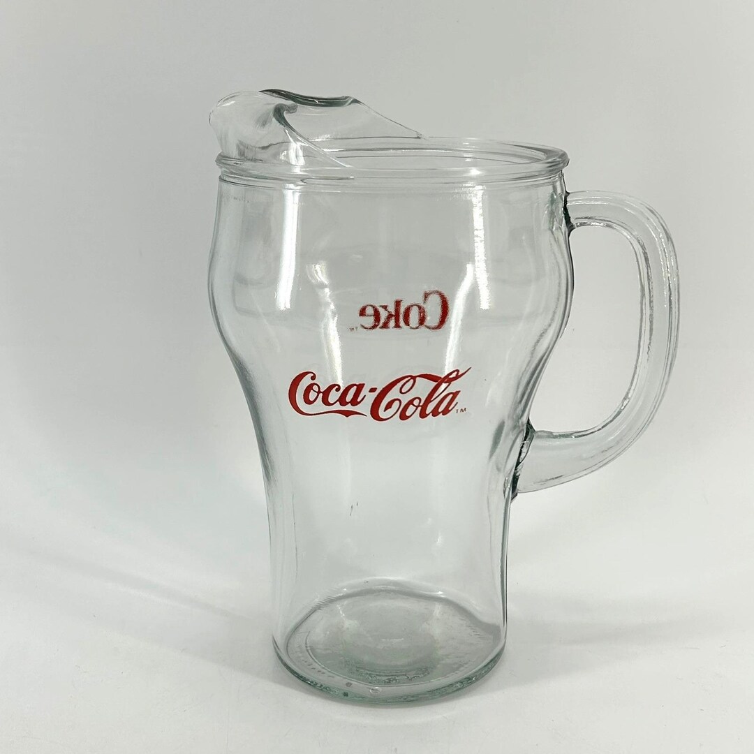 Vintage Coca-cola Clear Glass Pitcher With Handle and Ice Lip Red Coke ...