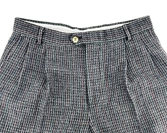 VTGColours by Alexander Julian Mens Pleated Wool Trousers Gray Check Tweed Pants