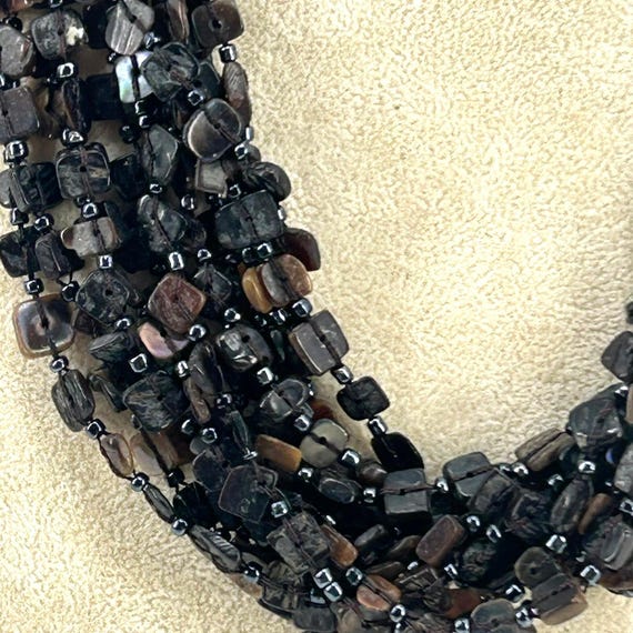 Chunky Multi Strand Dark Shell Bead Statement Nec… - image 2