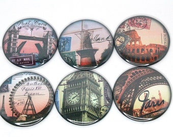 2.25" Set of 6 Magnets Bottle Openers Pocket Mirrors - Travel Dreams